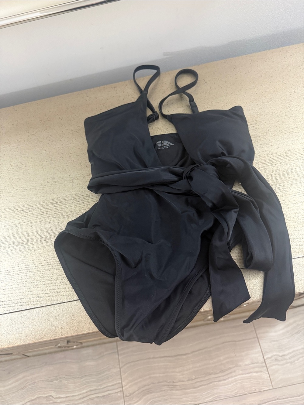 Aerie Black One-Piece Swimsuit with Waist Tie